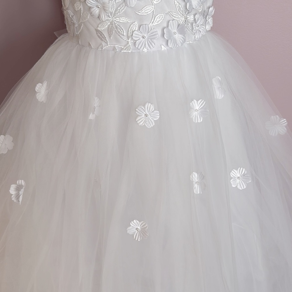 Girls Mini Bride; First Communion Dress, White Floral; 2 avlbl (TWINS) - Picture 3 of 7